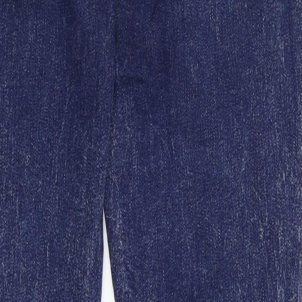 Brand and care label for Internacionale women’s beige denim skinny jeans, size UK 6, 30-inch leg