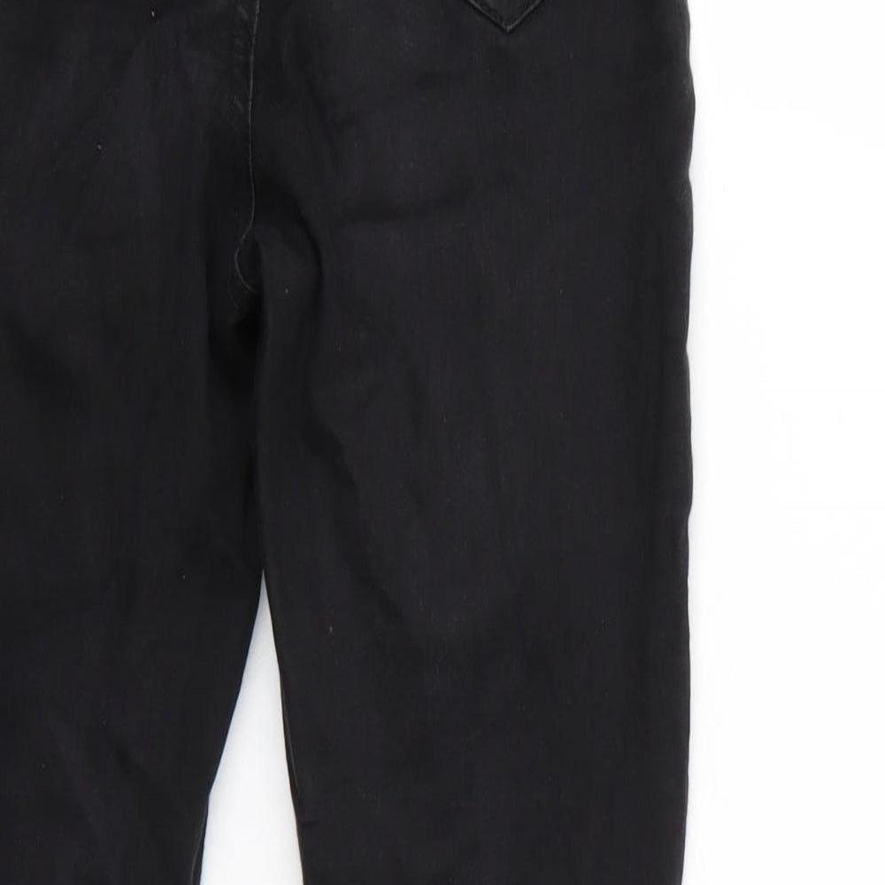 Brand and care label for Denim & Co. women’s black skinny jeans, size UK 8, 27-inch leg