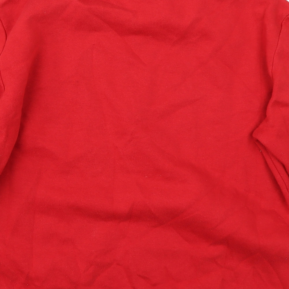 Brand and care label for H&M women’s red jumper, size S