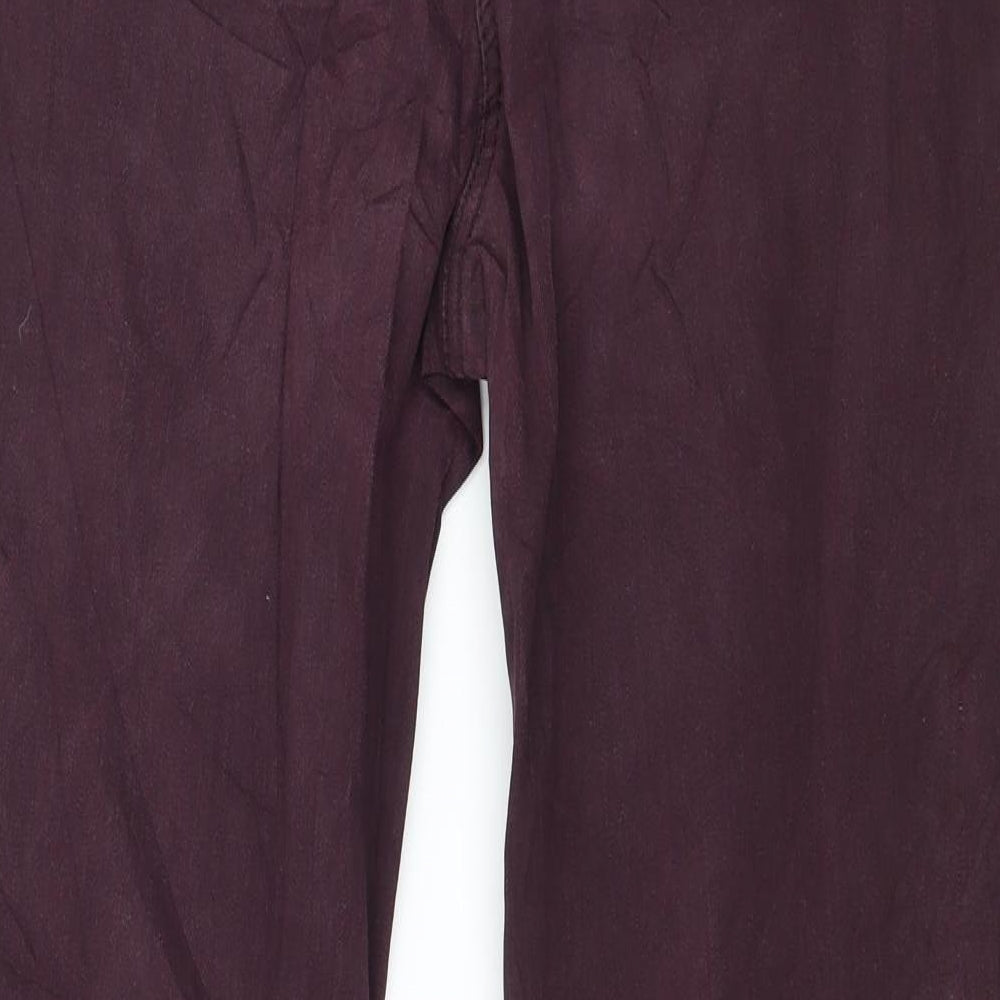 Brand and care label for Pterworn women’s purple denim straight jeans, size UK 14, 27-inch leg