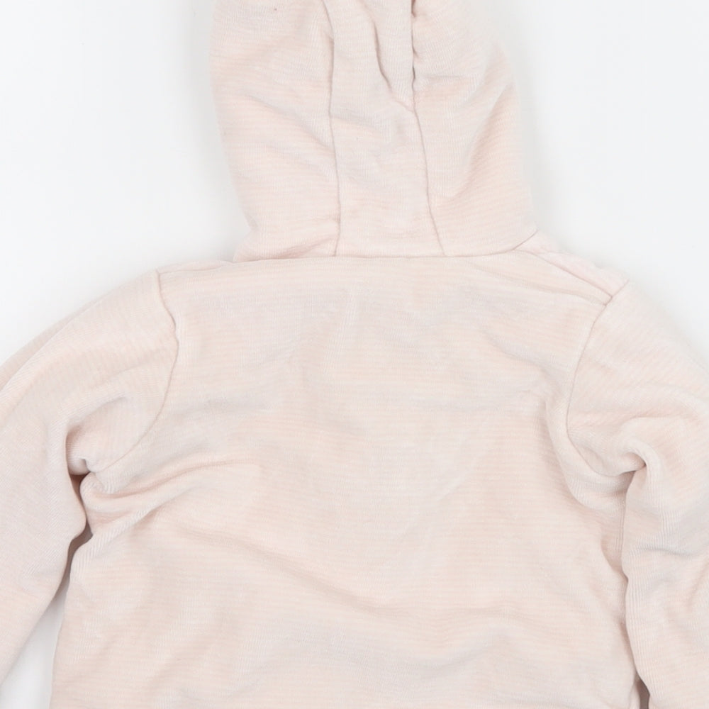 Brand and care label for Marks & Spencer girls’ pink striped velour jacket, size 3-6, months
