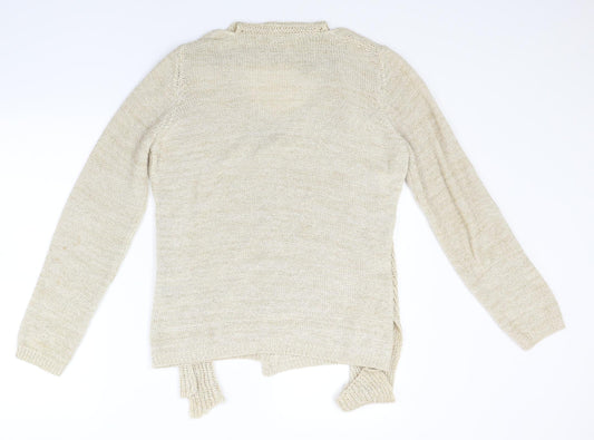 Marks and Spencer Womens Beige Knit Cardigan Jumper Size 14 - attached scarf