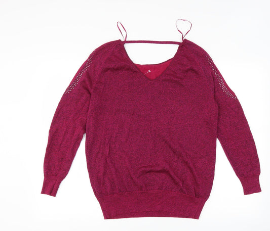 Matalan Womens Pink Pullover Jumper Size 12 - Cut Out Shoulder