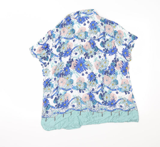 Preworn Womens Blue Floral Basic Blouse Size 16