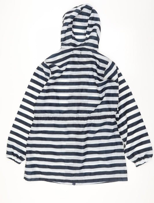 Roman Womens Blue Striped Rain Coat Jacket Size S