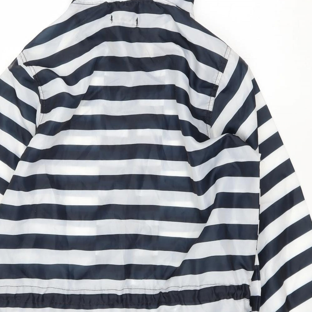 Brand and care label for Roman women’s blue striped rain coat jacket, size S