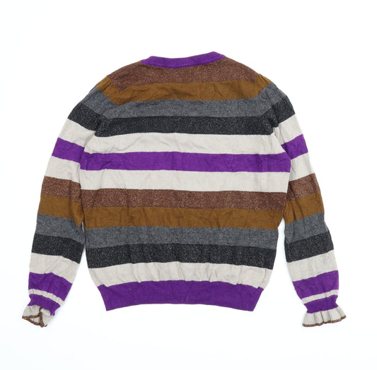 B. Young Womens Multicoloured Striped Pullover Jumper Size L