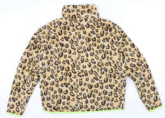 RBX Girls Brown Animal Print Pullover Jumper Size L - yellow edging sleeves an zip
