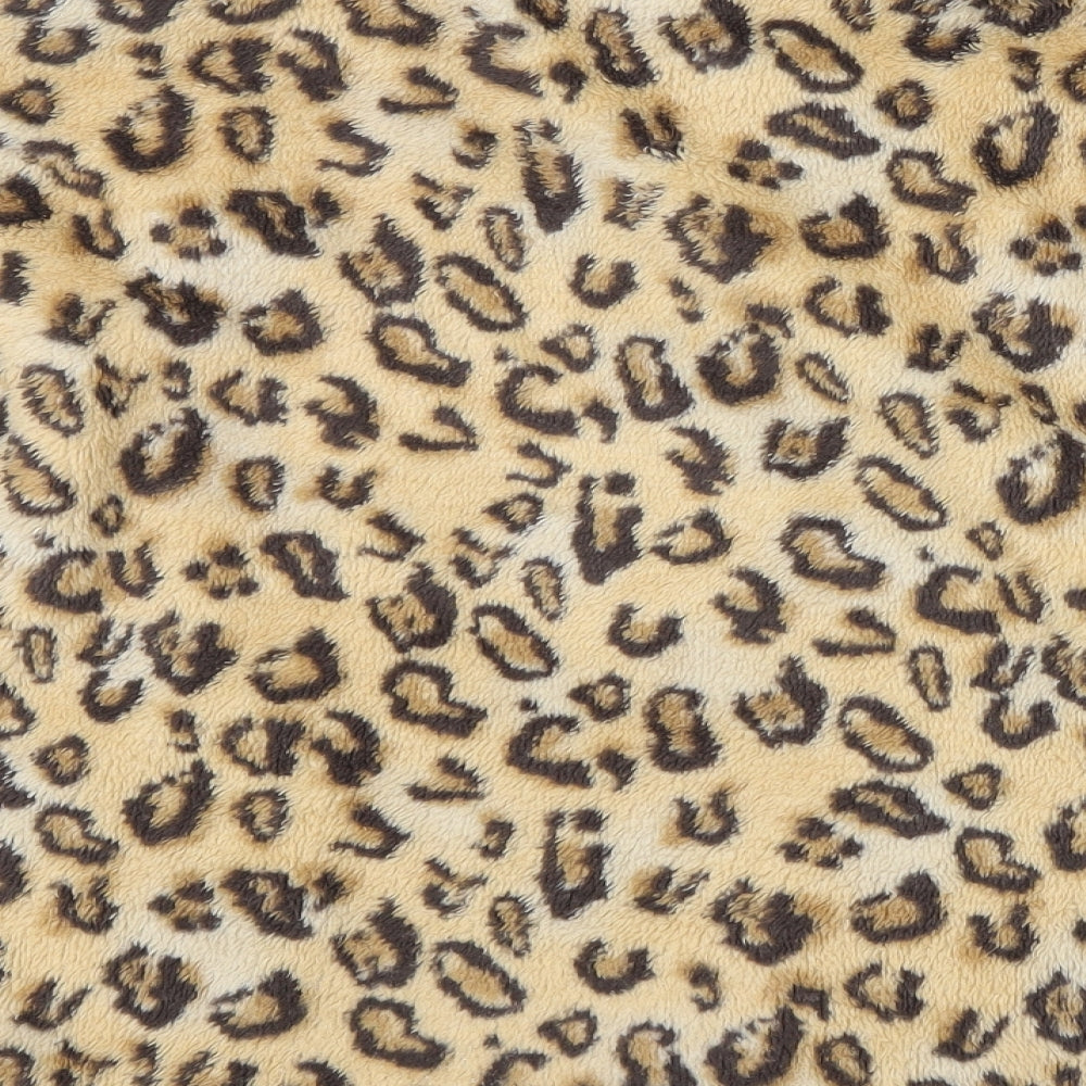 Brand and care label for RBX girls’ brown animal print jumper, size L, - yellow edging sleeves an zip