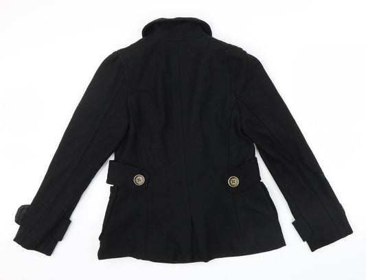 Primark Womens Black Jacket Coat Size 10 - belt large button detail