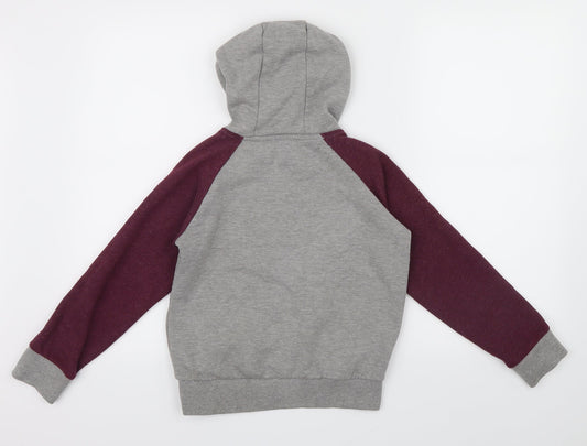 Rebel Boys Grey Colourblock Henley Hoodie Size 10 Years - Embroidered logo on front