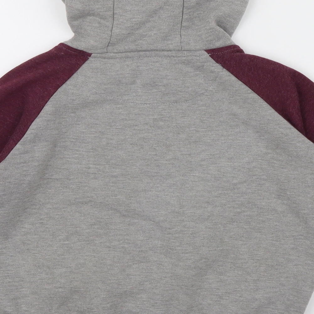 Brand and care label for Rebel boys’ grey colourblock henley hoodie, size 10, years - embroidered logo on front