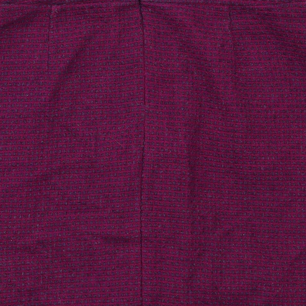Brand and care label for Preworn women’s purple check flare skirt, size UK 8