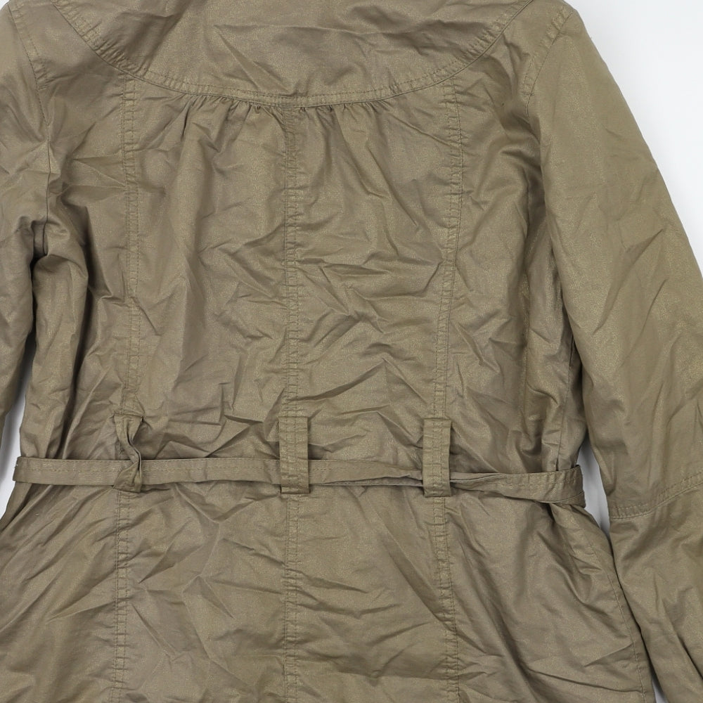 Brand and care label for New Look women’s gold jacket coat, size UK 10