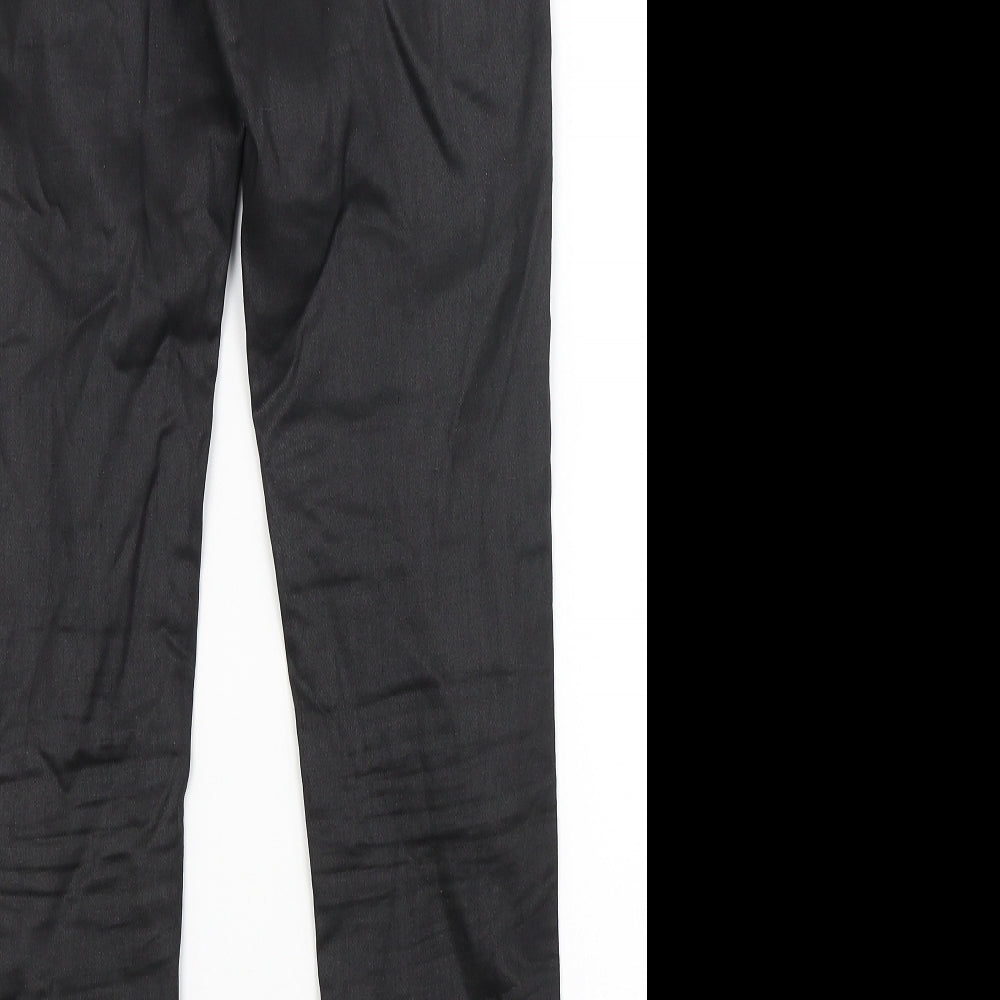 Brand and care label for F c jeans women’s black jegging jeans, size UK 12, 28-inch leg