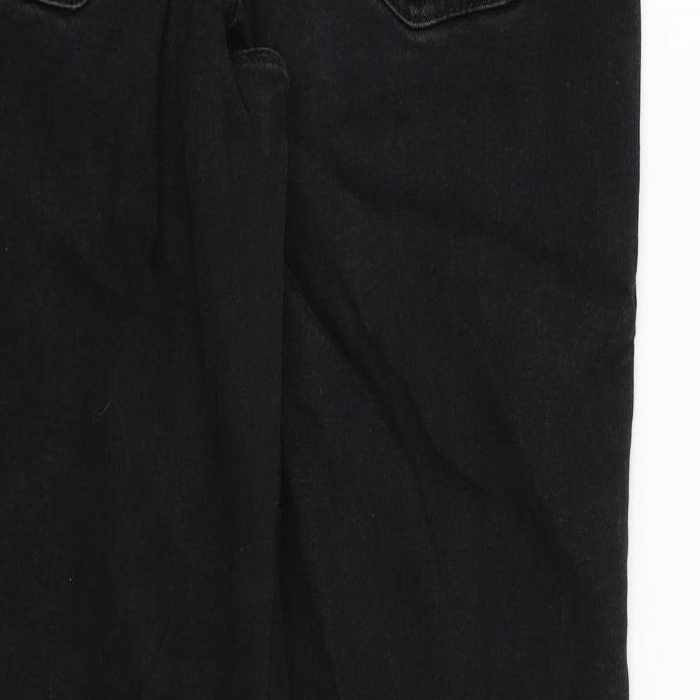 Brand and care label for Dorothy Perkins women’s black denim skinny jeans, size UK 8, 26-inch leg