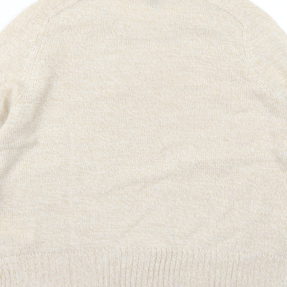 Brand and care label for H&M women’s beige jumper, size S