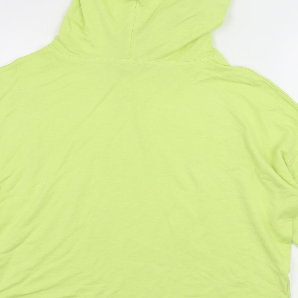 Brand and care label for New Look women’s green pullover hoodie, size S