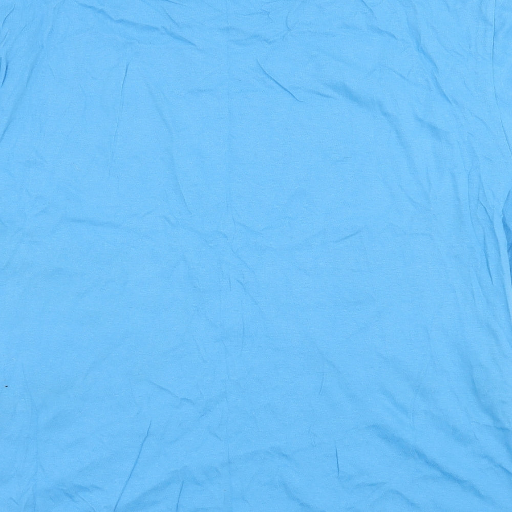 Brand and care label for Anbor men’s blue jersey t-shirt, size XL