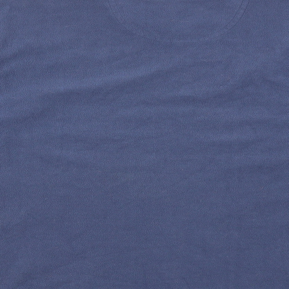 Brand and care label for Next men’s blue fleece pullover sweatshirt, size S