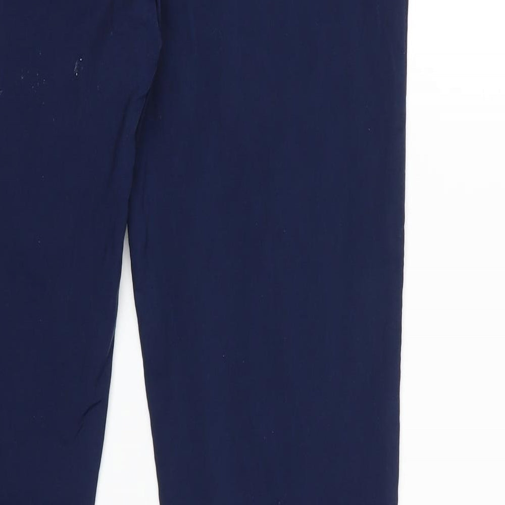 Brand and care label for FASHION VIVI women’s blue trousers, size L, 28-inch leg