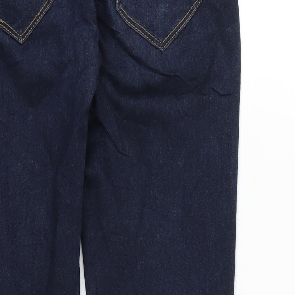 Brand and care label for TALLY WEiJL women’s blue denim jegging jeans, size UK 8, 28-inch leg