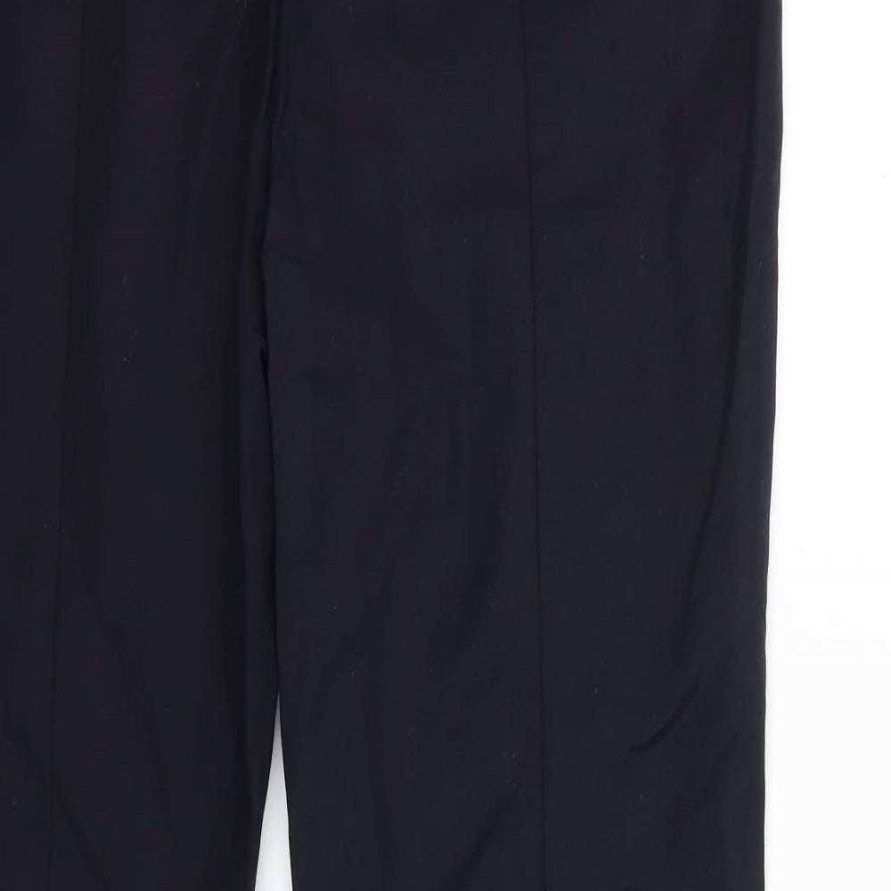 Brand and care label for Oasis women’s blue trousers, size UK 12, 27-inch leg