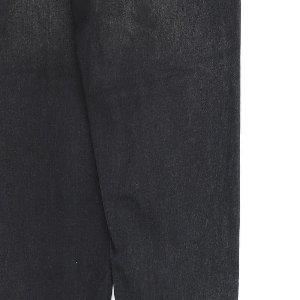 Brand and care label for Bershka women’s black denim skinny jeans, size UK 8, 28-inch leg