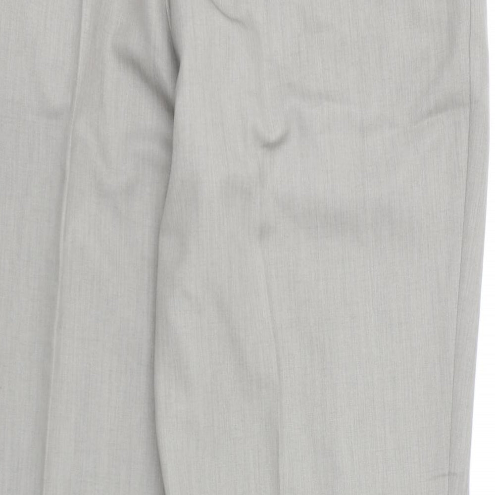 Brand and care label for Greenwoods men’s grey rayon dress pants trousers, 30-inch leg