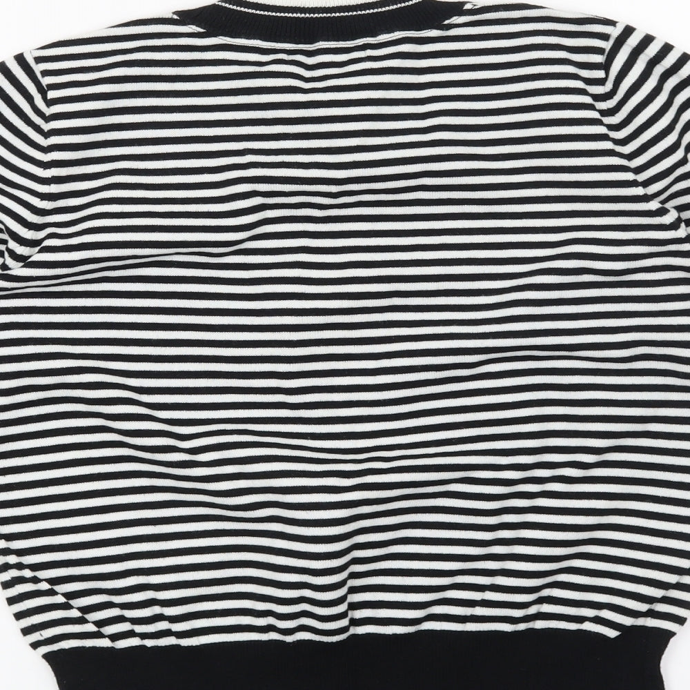 Brand and care label for Debenhams women’s black striped jumper, size UK 14