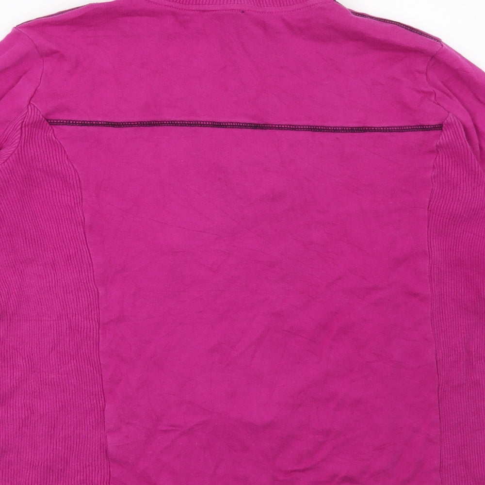 Brand and care label for Jones New York women’s pink full zip sweatshirt, size L