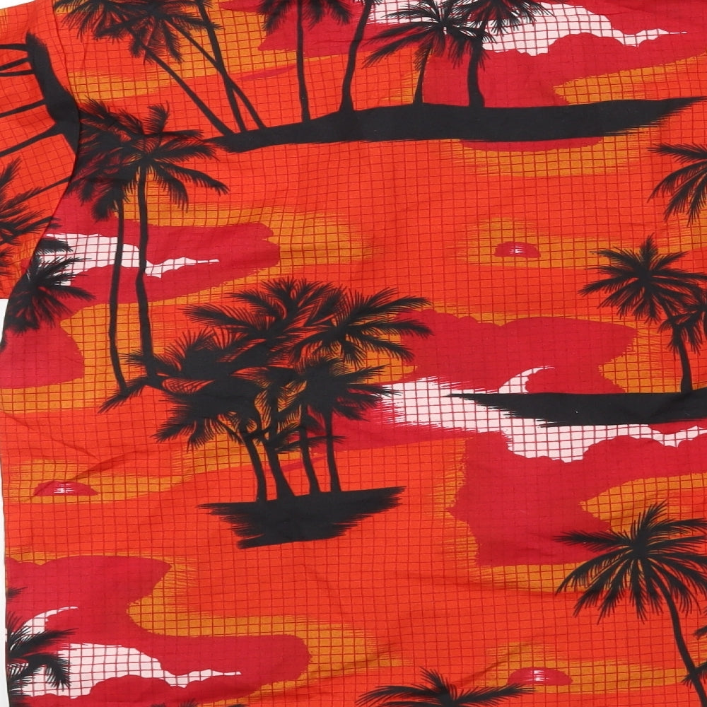 SEA & SUN Mens Red Button-Up Size M - Palm Trees