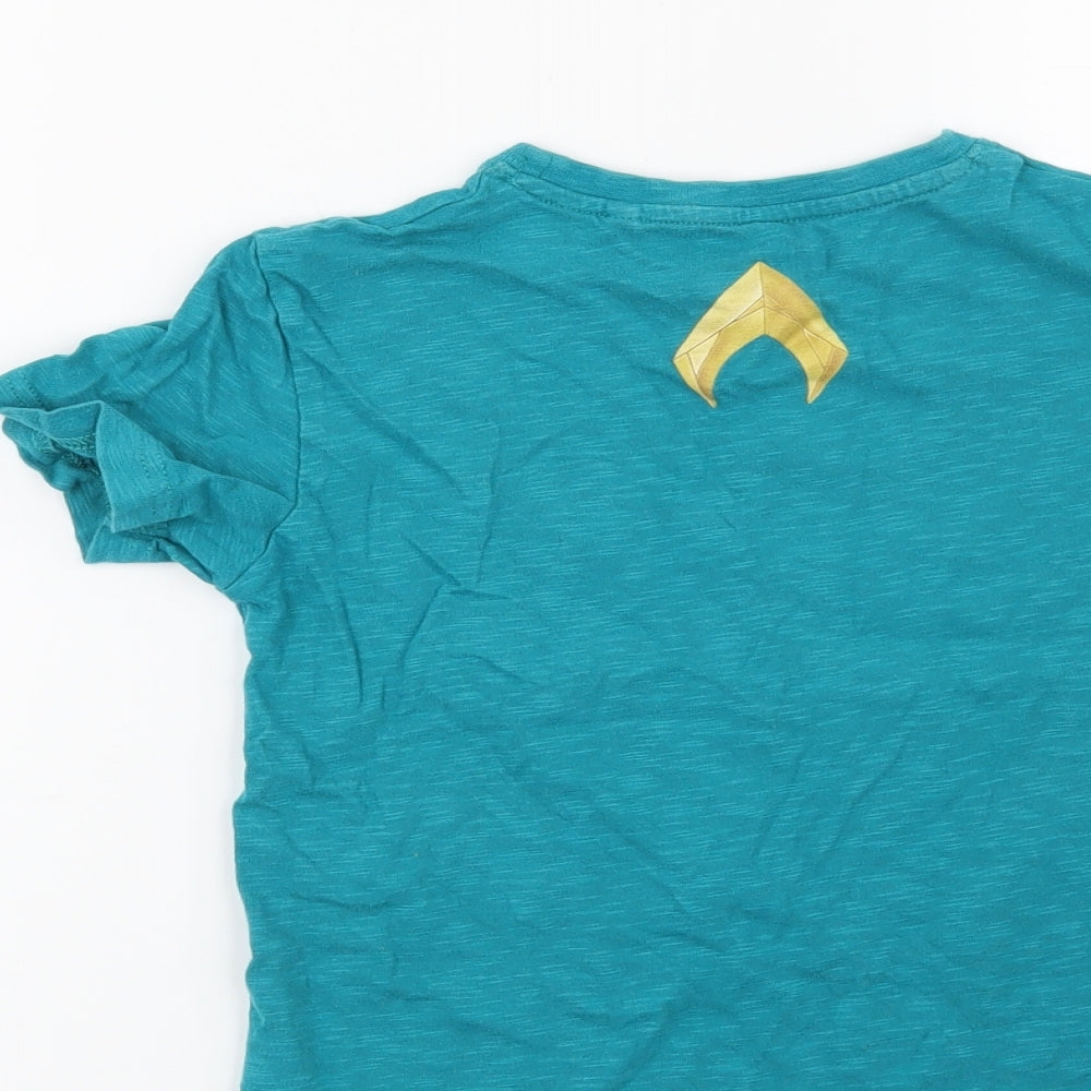 Brand and care label for Next boys’ blue basic t-shirt, size 6, years - justice league