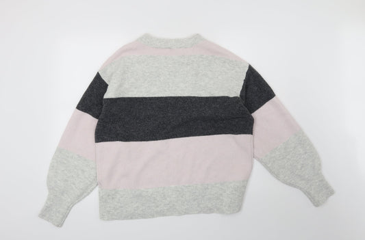 H&M Womens Grey Striped Pullover Jumper Size M