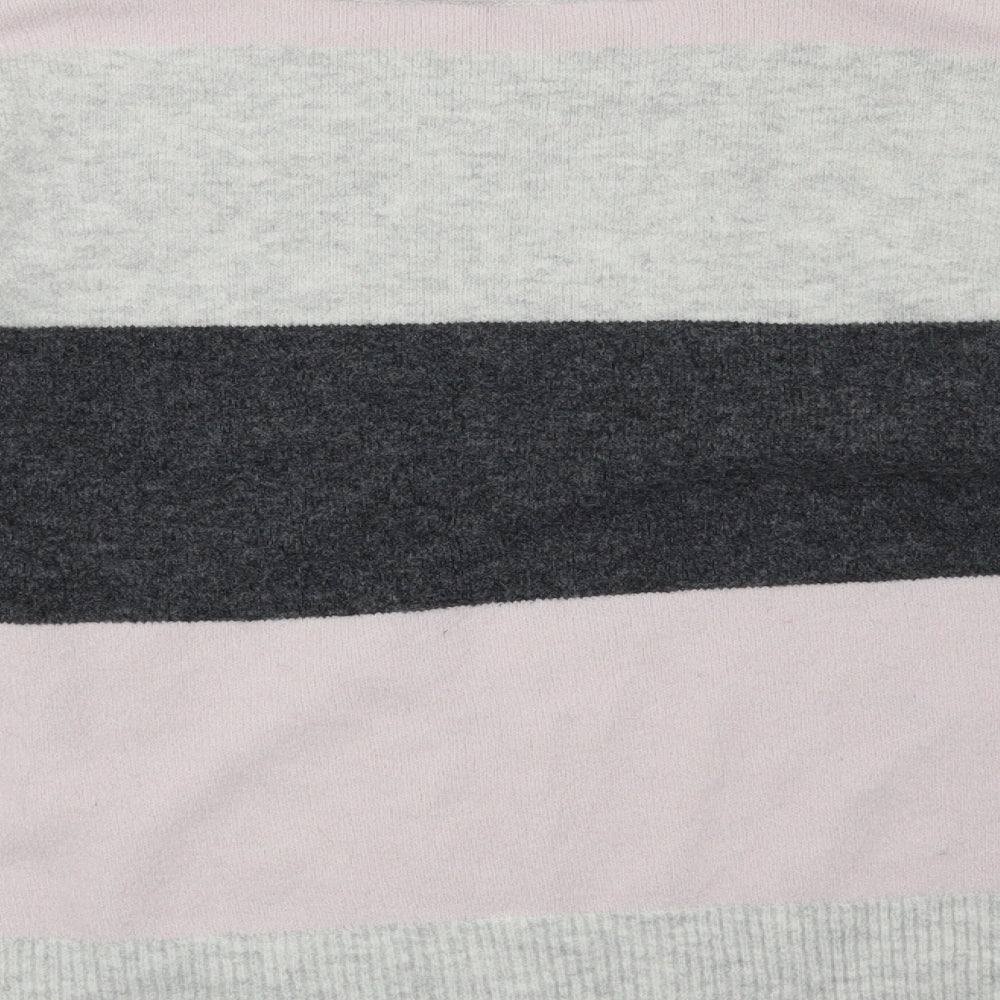 Brand and care label for H&M women’s grey striped jumper, size M