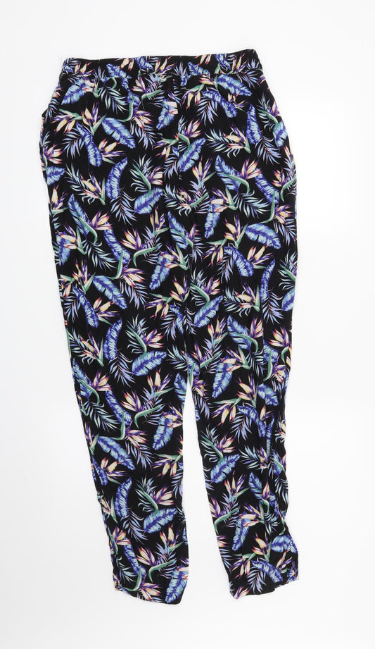 H&M Womens Black Floral Trousers Size 12 L29 in