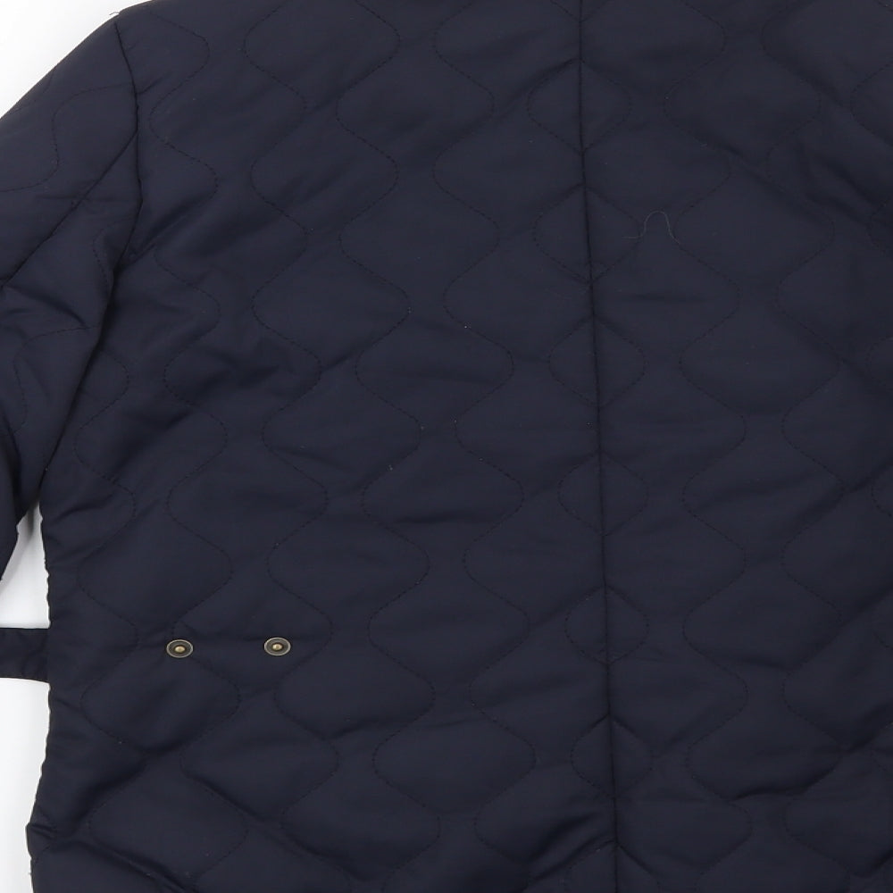 Brand and care label for H&M women’s blue jacket, size UK 8