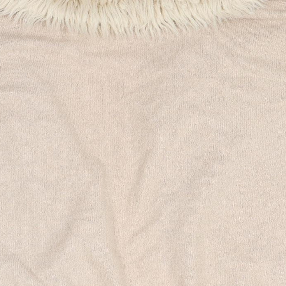 Brand and care label for River Island girls’ pink knit cardigan jumper, size 11-12, years - detachable fur collar`