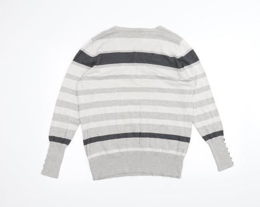 Papaya Womens White Striped Pullover Jumper Size 16