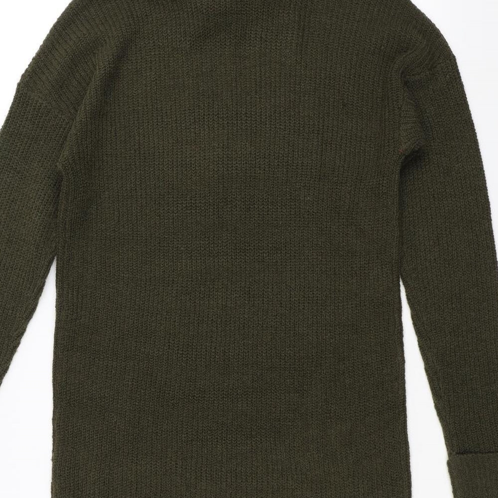 Brand and care label for Peacocks women’s green jumper, size S