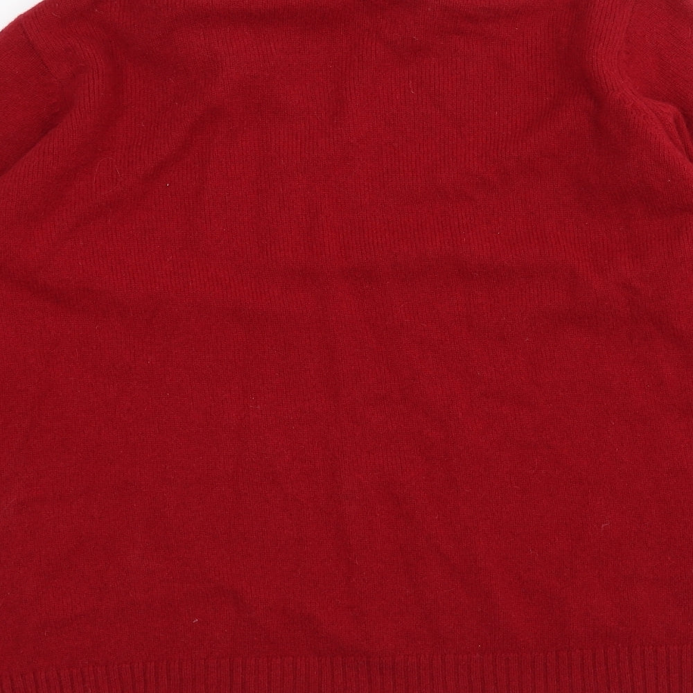 Brand and care label for EWM women’s red knit jumper, size L