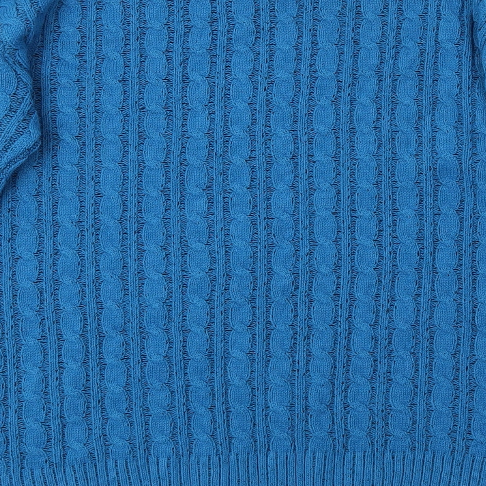 Brand and care label for Pre Worn women’s blue jumper, size M