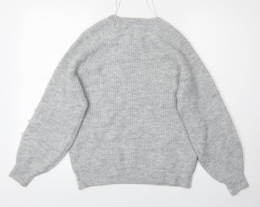 Papaya Womens Grey Pullover Jumper Size M - Fake Pearls