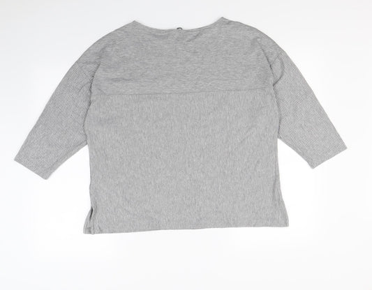M&s Womens Grey Striped Pullover Jumper Size 18