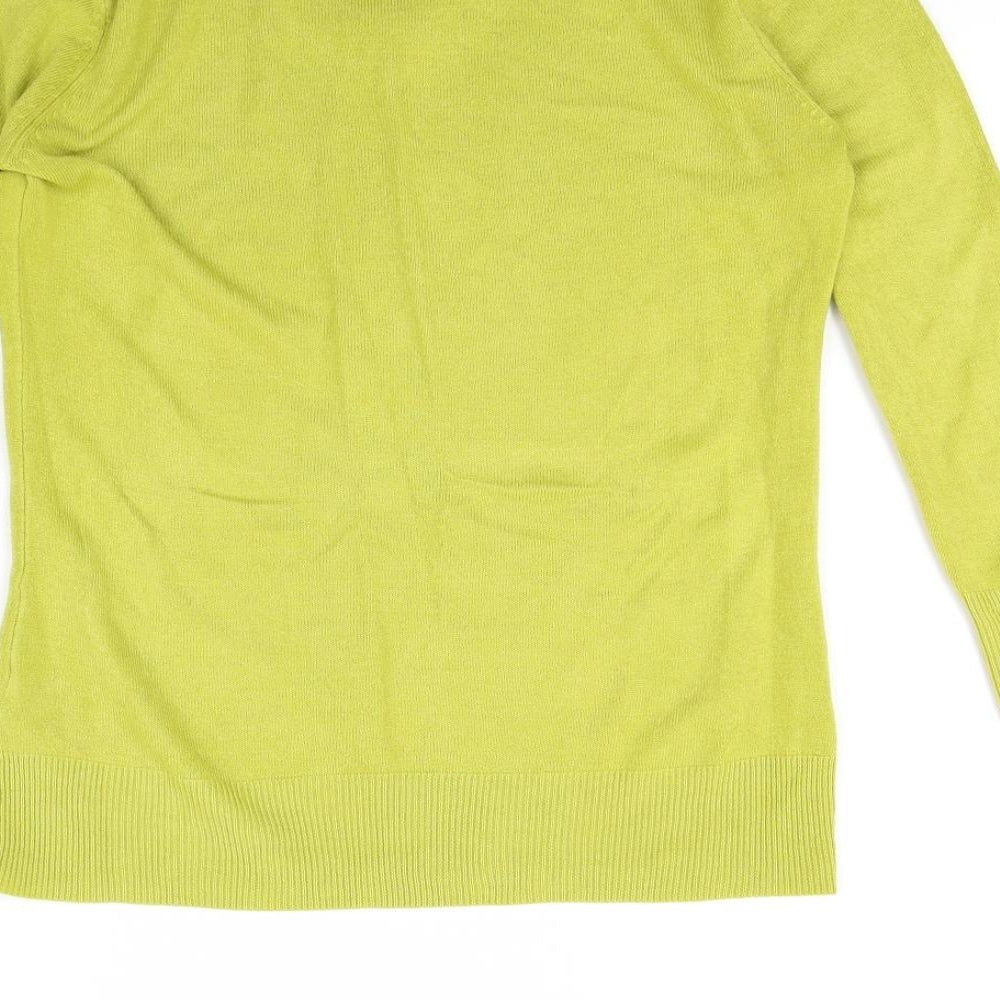 Brand and care label for Per Una women’s green pullover sweatshirt, size UK 10