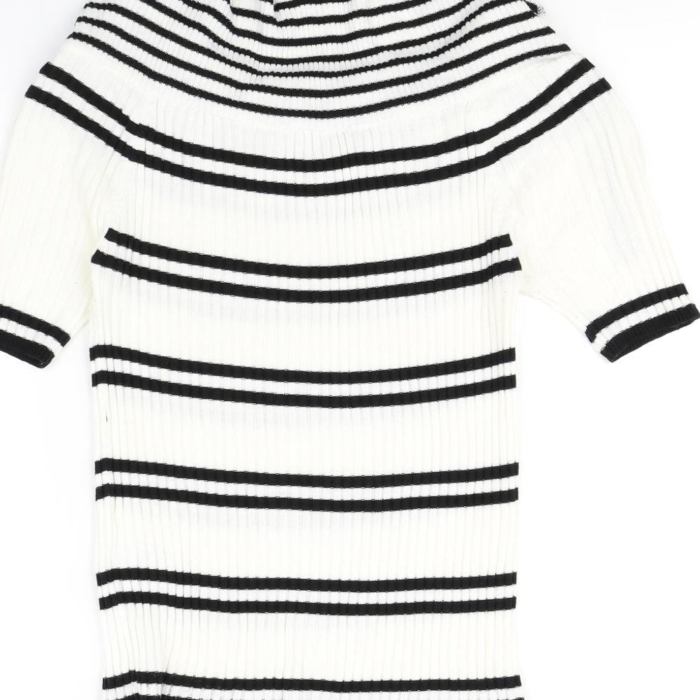 Brand and care label for sense women’s white striped jumper, size M
