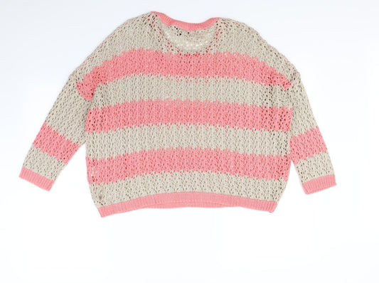 Warehouse Womens Beige Striped Pullover Jumper Size 14