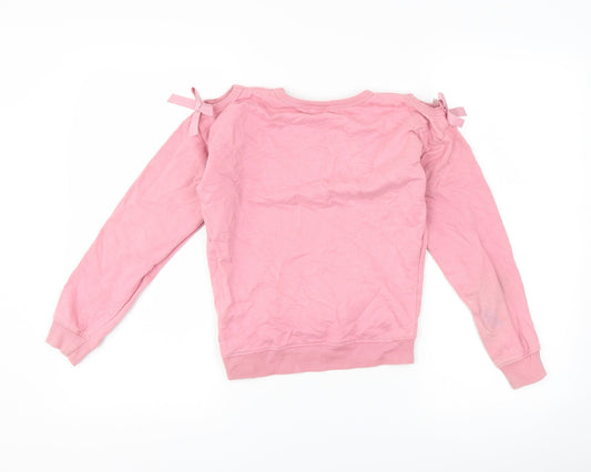 M&Co Girls Pink Pullover Sweatshirt Size 9-10 Years - butterflies cut out shoulder