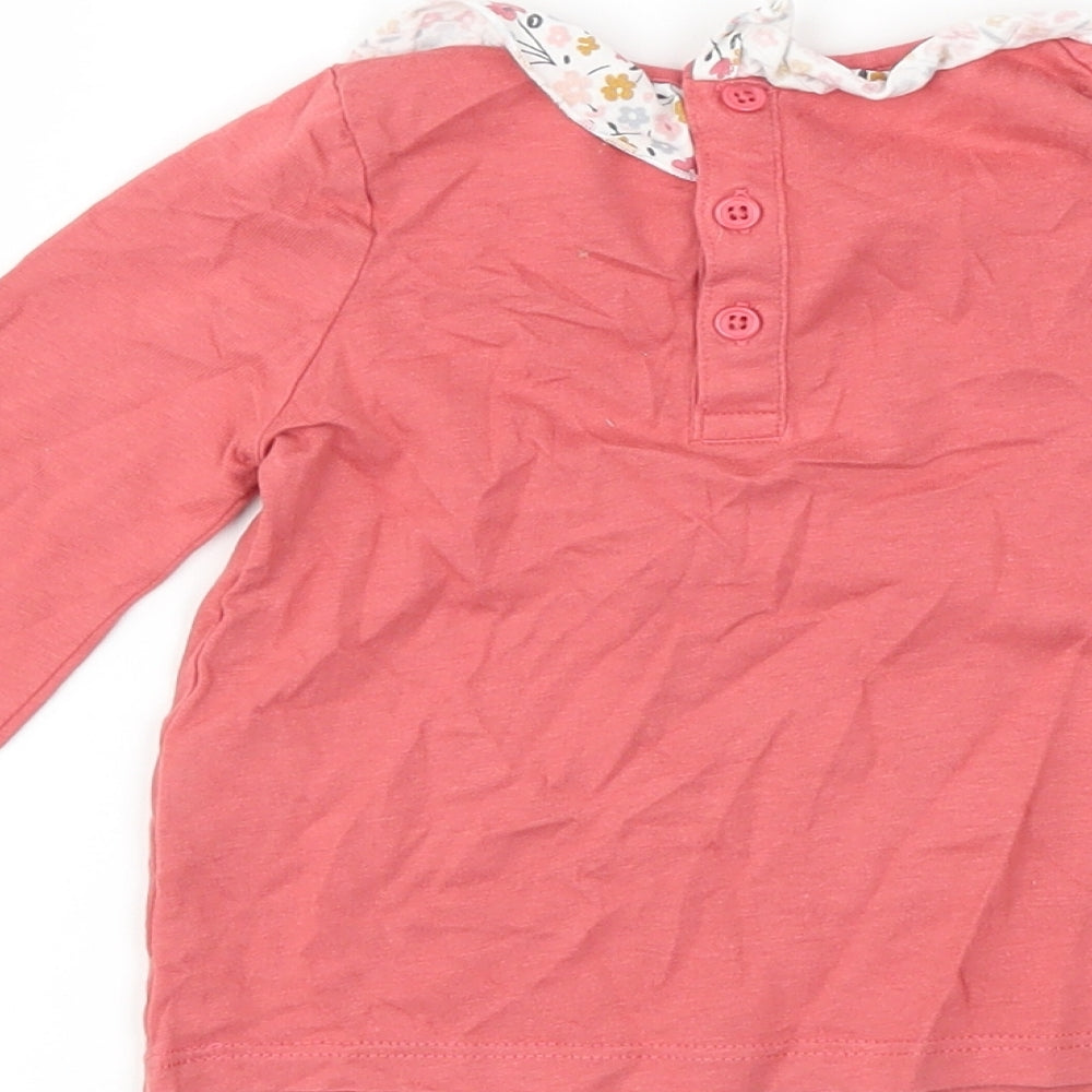 Brand and care label for Matalan girls’ pink floral basic t-shirt, size 6-9, months