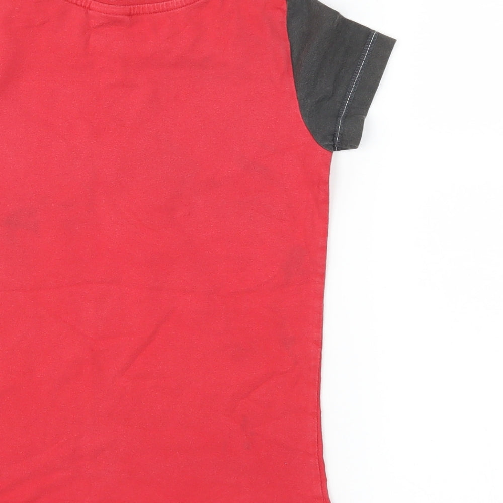 Brand and care label for Next boys’ red basic t-shirt, size 5, years - lego mini figures
